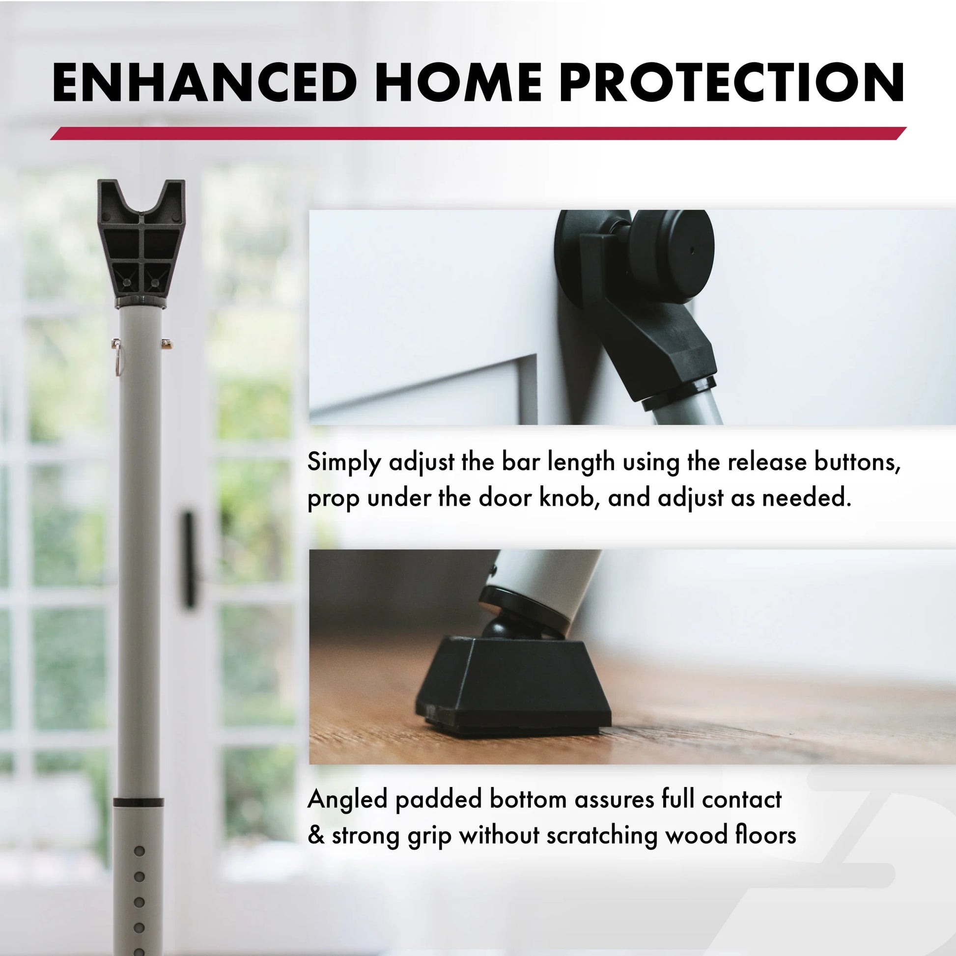 Door Security Bar, Adjustable 2-In-1 Home Security Door Bar
