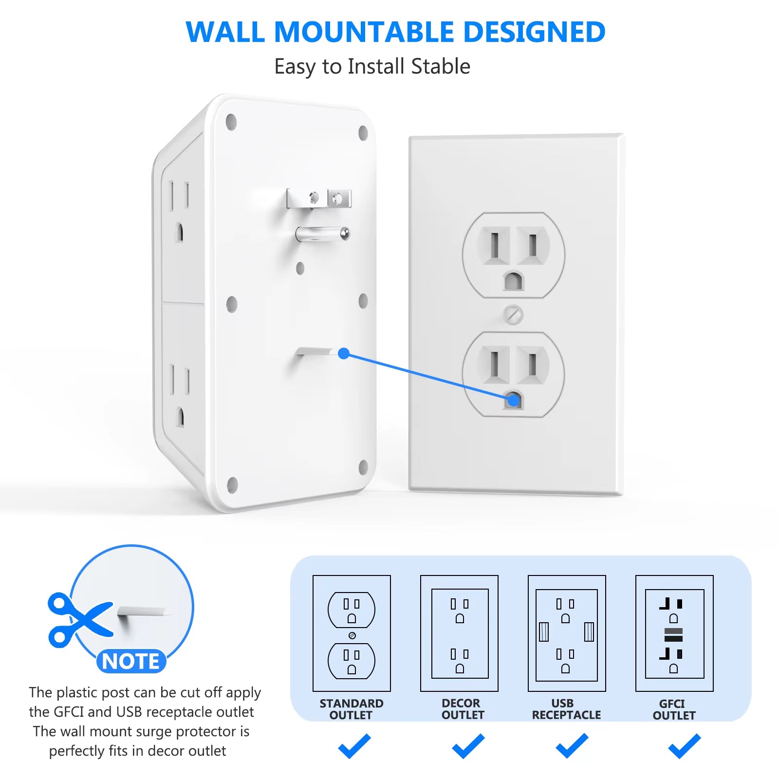 Professional Power Strip with 6 AC Outlets and 4 USB Ports (2 Type C), Universal Wall Socket with Network Filter and Fast Charging Capability