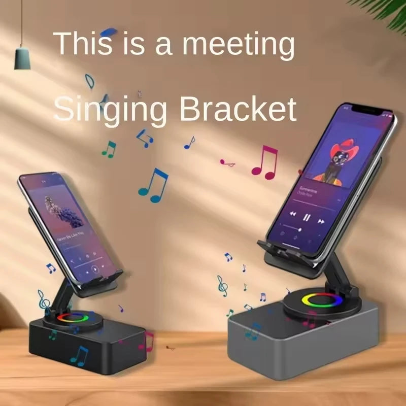 3-in-1 Collapsible Bluetooth Speaker and Phone Holder with 360-Degree Rotation and Portable Power Bank for iPad and Mobile Devices
