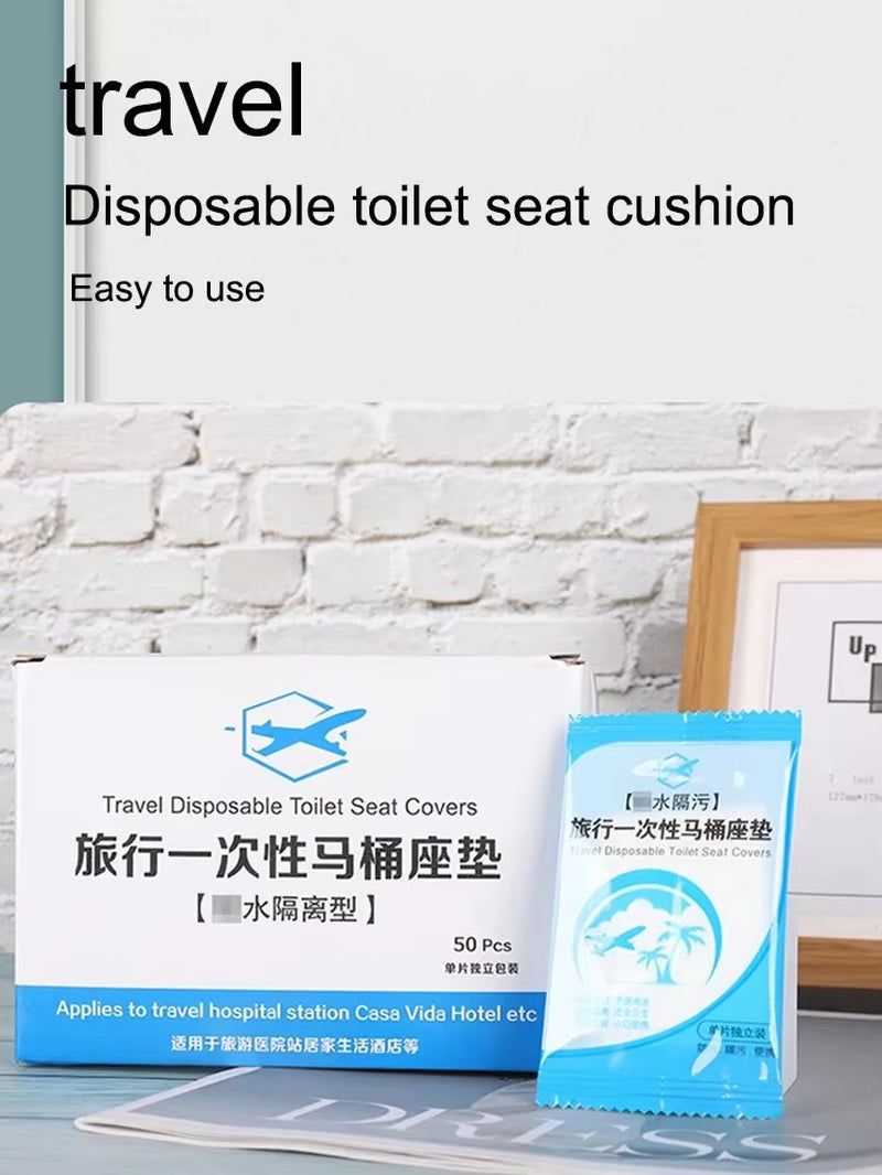 50Pcs Disposable Waterproof Toilet Seat Covers – Non-Slip & Individually Wrapped for Travel & Public Use