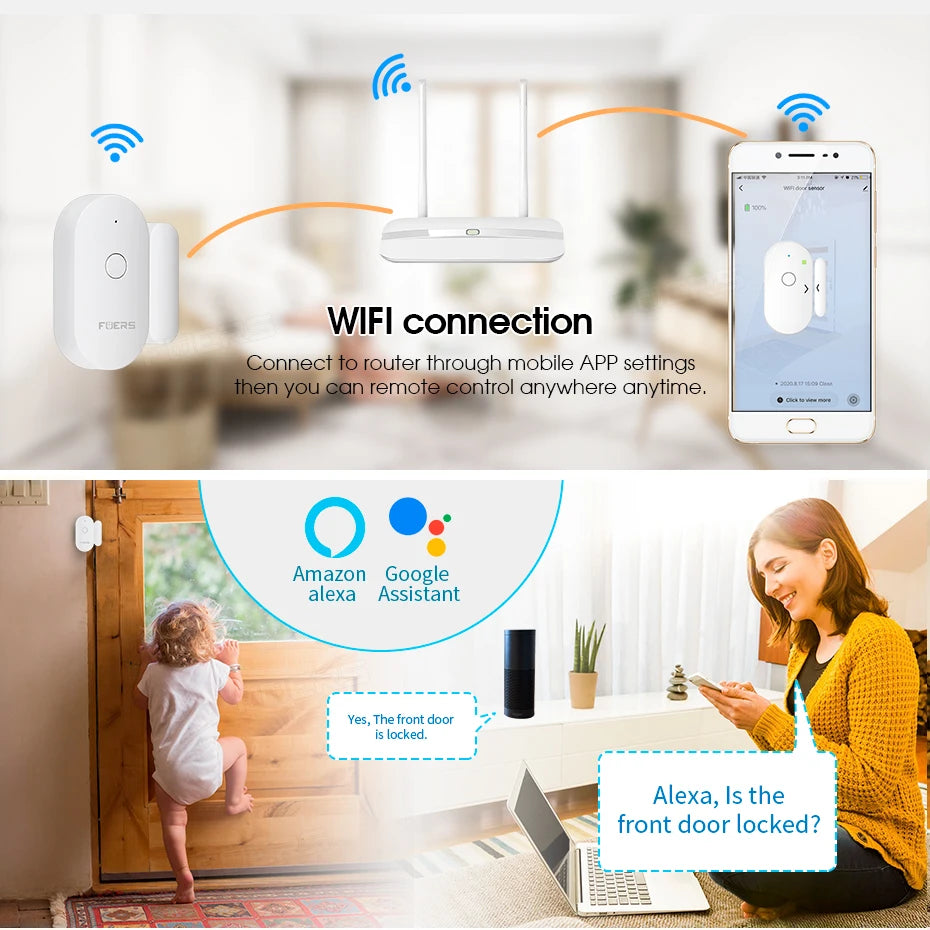 Tuya Smart Home Wifi Door Sensor Door Open Detectors Security Protection Alarm System Home Security Alert Security Alarm