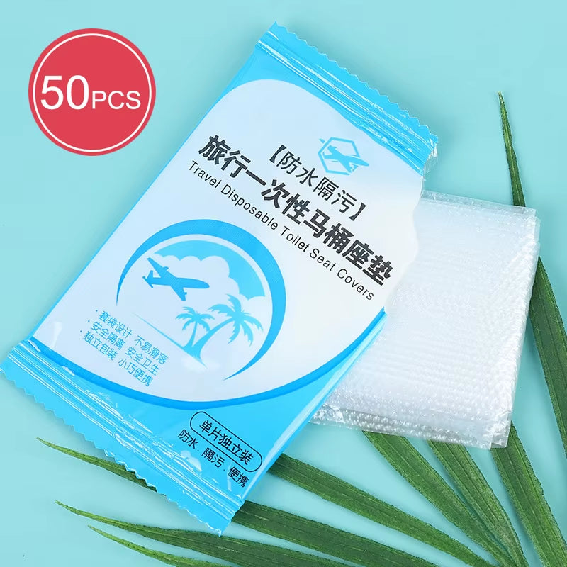 50Pcs Disposable Waterproof Toilet Seat Covers – Non-Slip & Individually Wrapped for Travel & Public Use