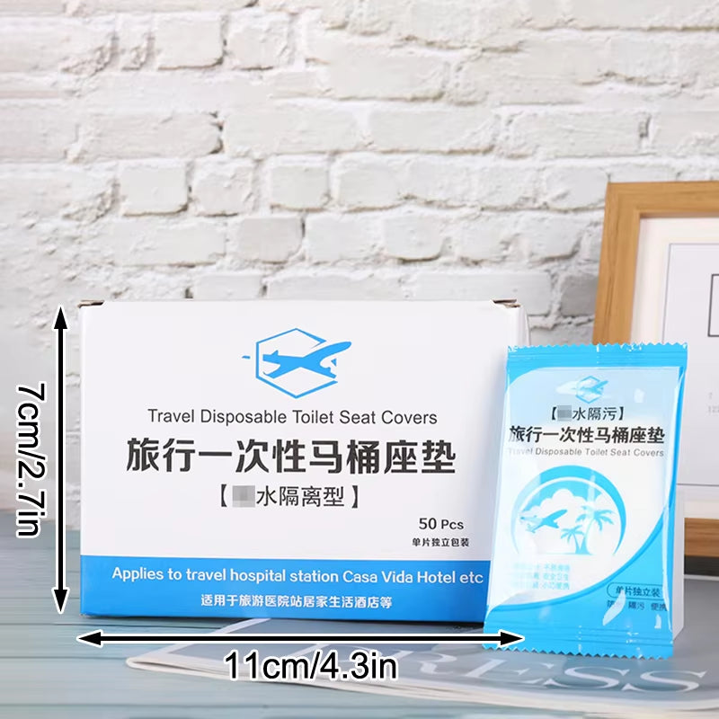 50Pcs Disposable Waterproof Toilet Seat Covers – Non-Slip & Individually Wrapped for Travel & Public Use