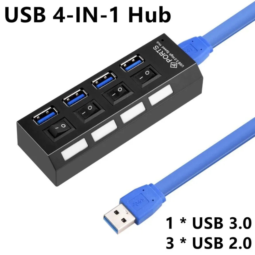 High-Speed 7-Port USB 3.0/2.0 Hub with LED Switch for PC and Laptop