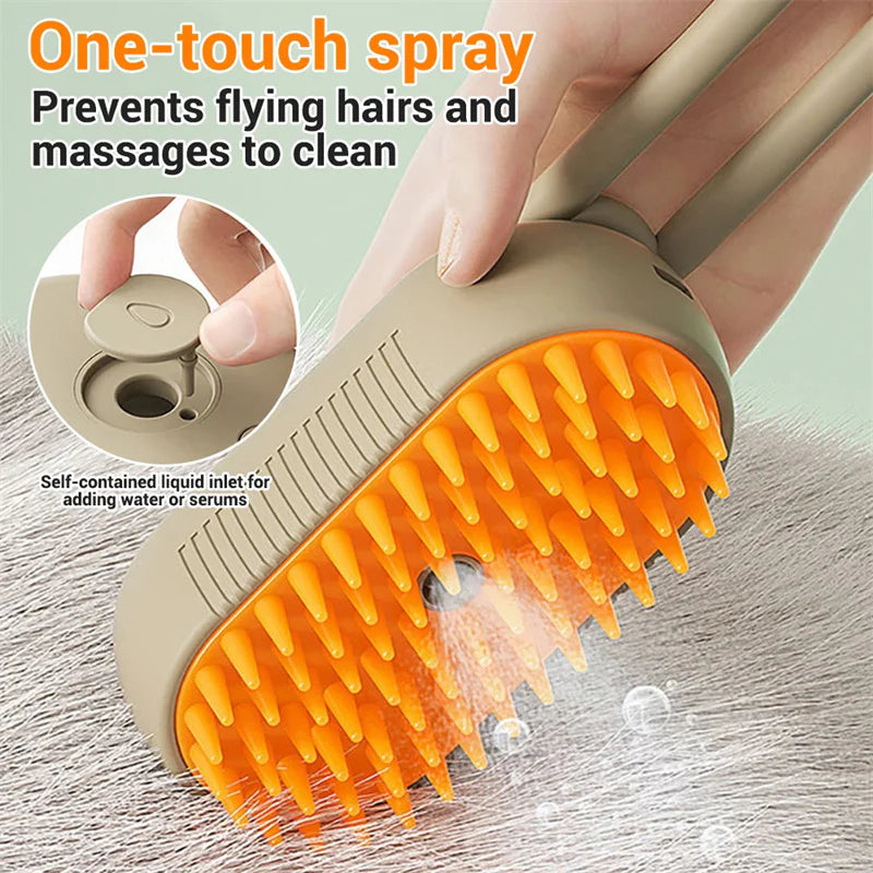 3-in-1 Electric Pet Steam Brush – Grooming, Massage & Hair Removal for Cats & Dogs