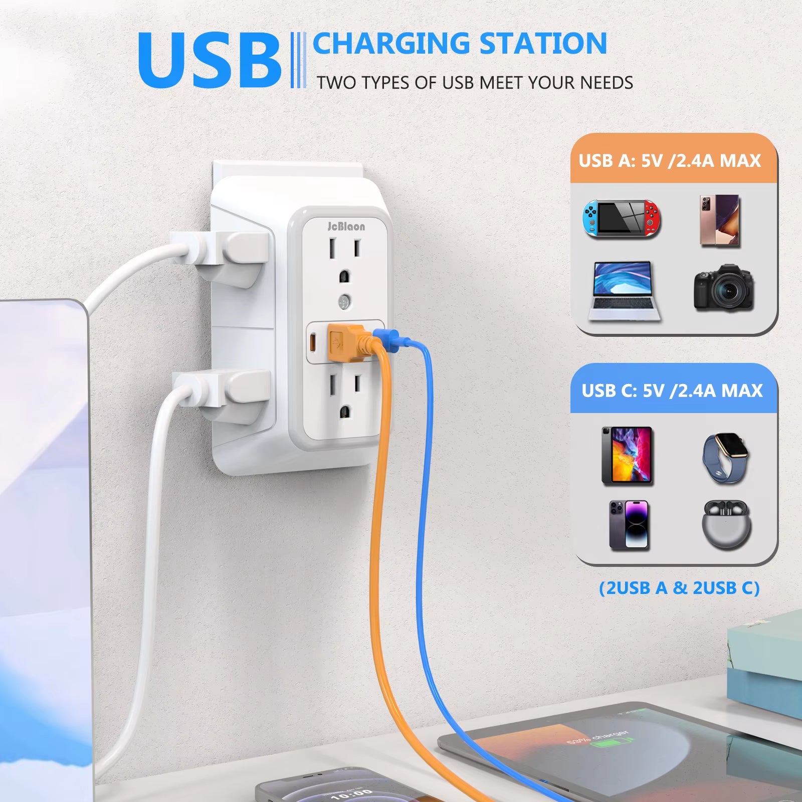 Professional Power Strip with 6 AC Outlets and 4 USB Ports (2 Type C), Universal Wall Socket with Network Filter and Fast Charging Capability